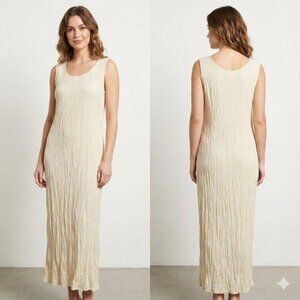 Vintage 90s R&M Richards Cream Crinkle Maxi Dress Size 16 Made in USA Minimalist